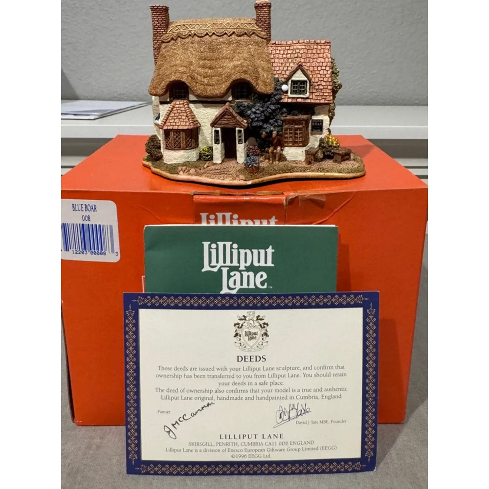 Lilliput Lane Blue Boar Cottage Sculpture figurine with deed